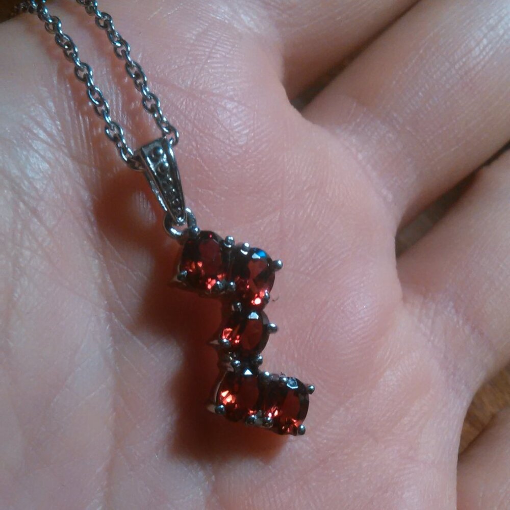 Mozambique Garnet Stainless Steel Pendant Necklace